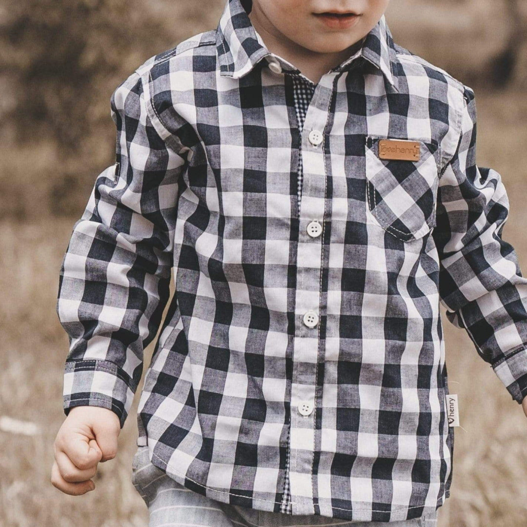 LOVE HENRY BOYS DRESS SHIRT - LARGE NAVY CHECK