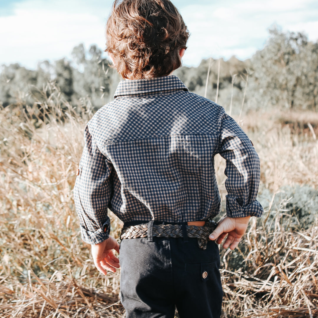 LOVE HENRY BOYS DRESS SHIRT - NAVY GINGHAM