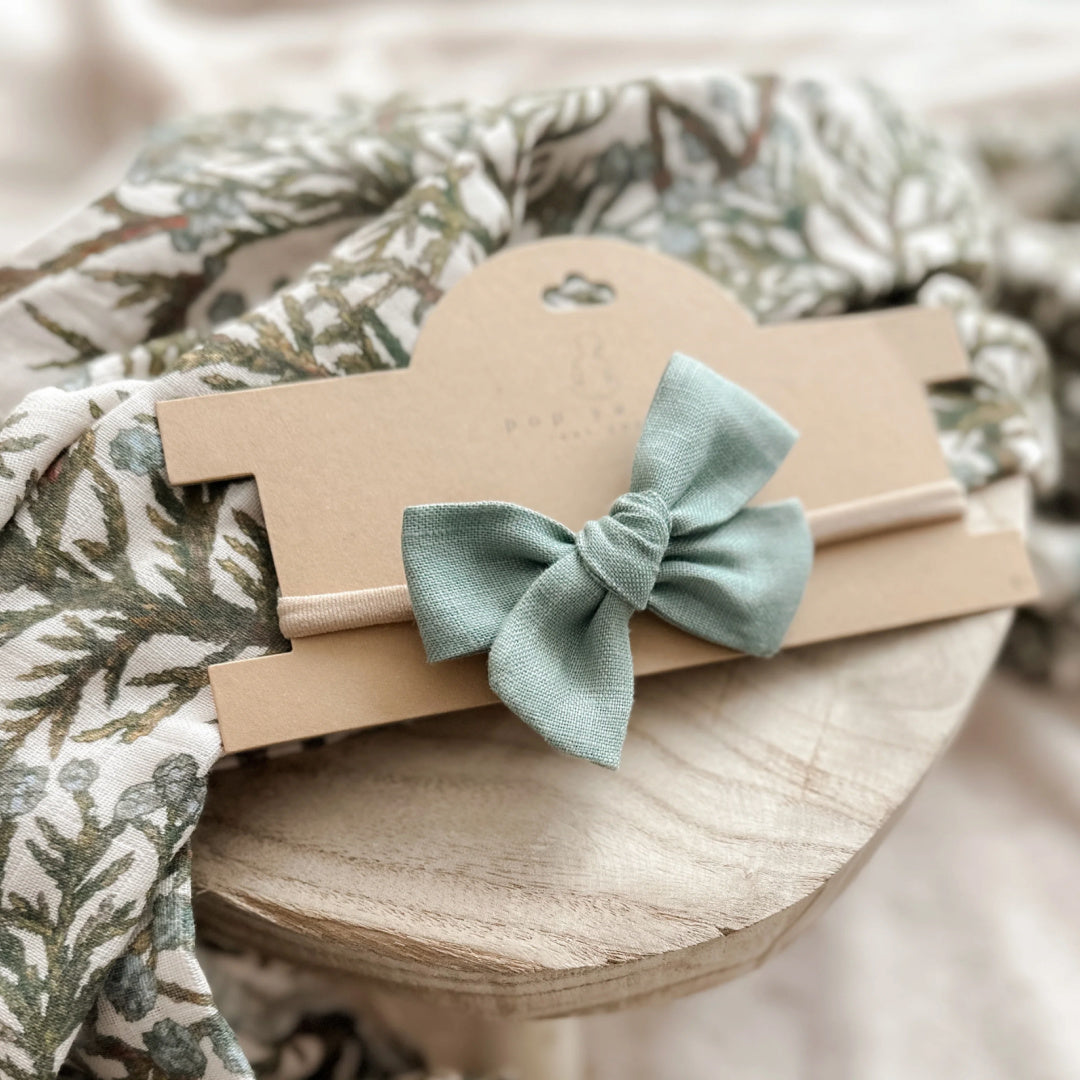 POP YA TOT LINEN BABY BOW HEADBAND - TEAL