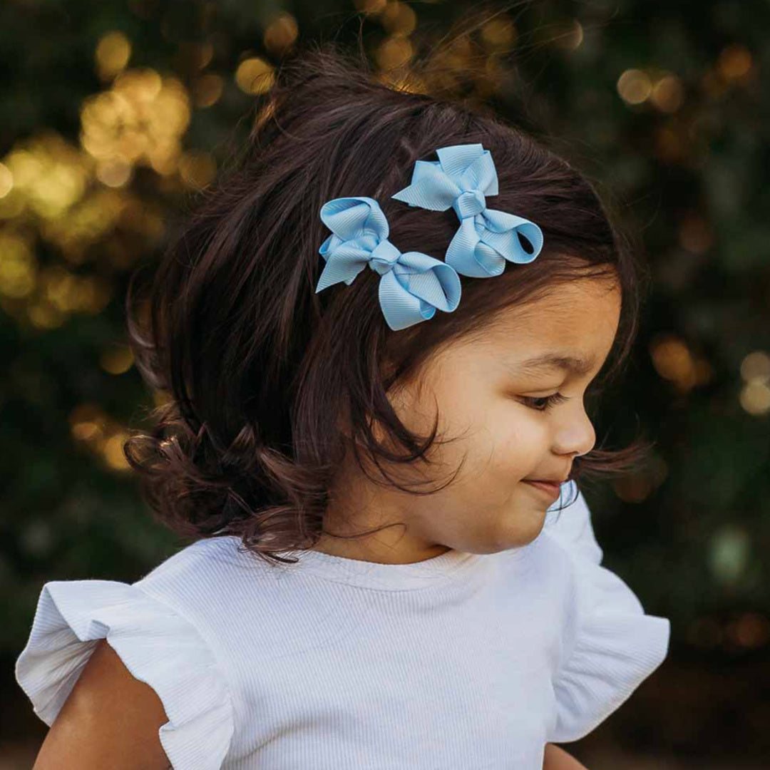 SNUGGLE HUNNY BOW CLIPS - SMALL PIGGY TAIL PAIR - BABY BLUE