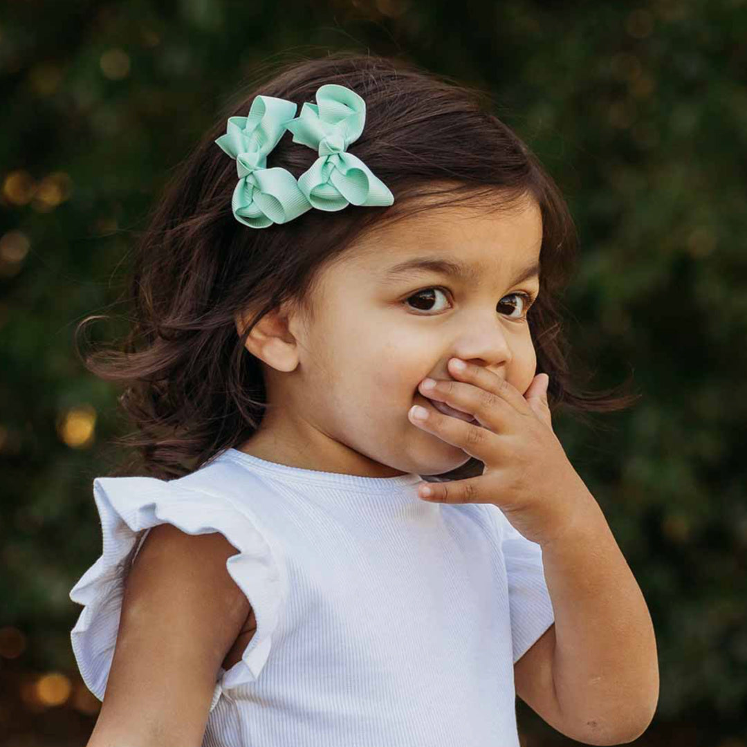 SNUGGLE HUNNY BOW CLIPS - SMALL PIGGY TAIL PAIR - BABY GREEN