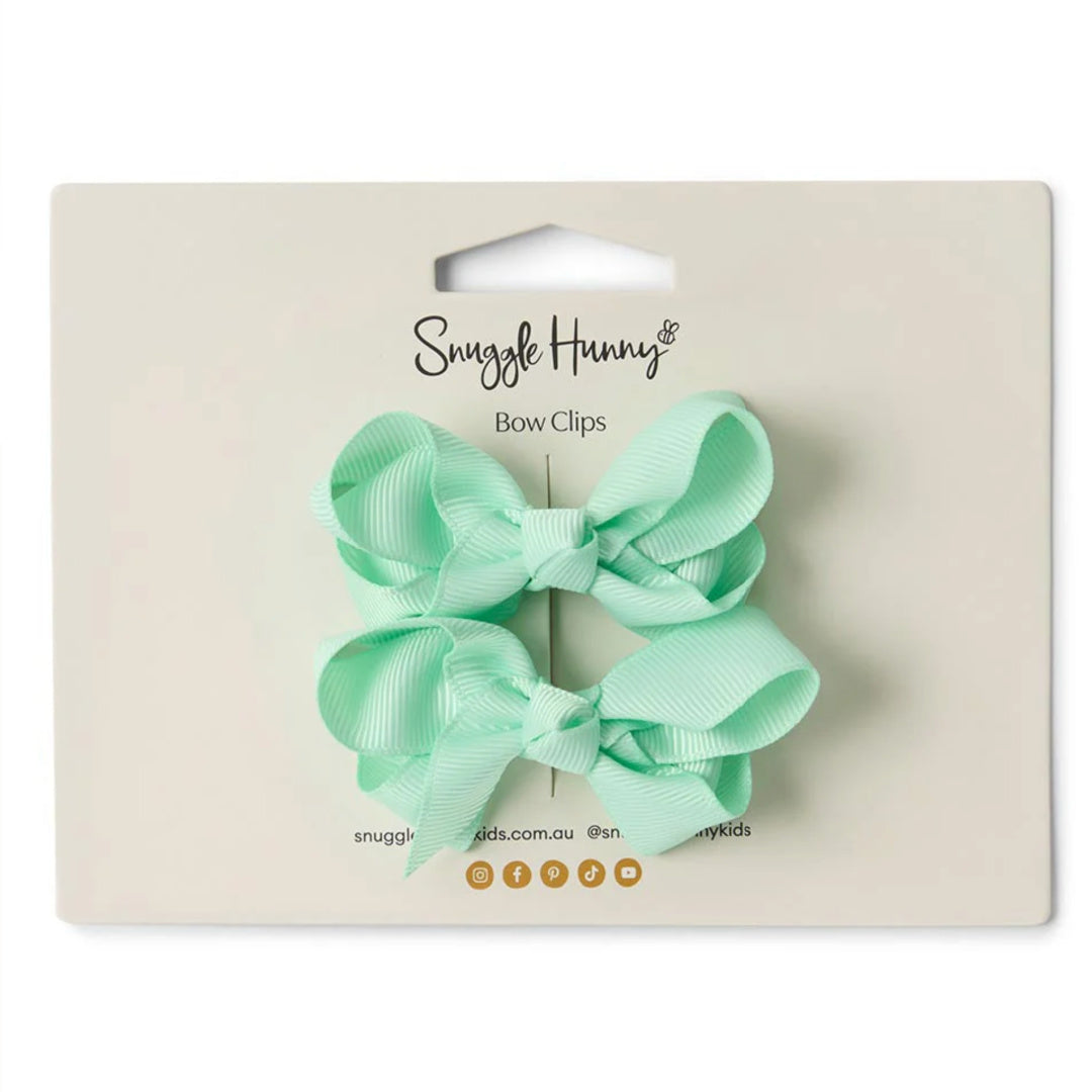 SNUGGLE HUNNY BOW CLIPS - SMALL PIGGY TAIL PAIR - BABY GREEN
