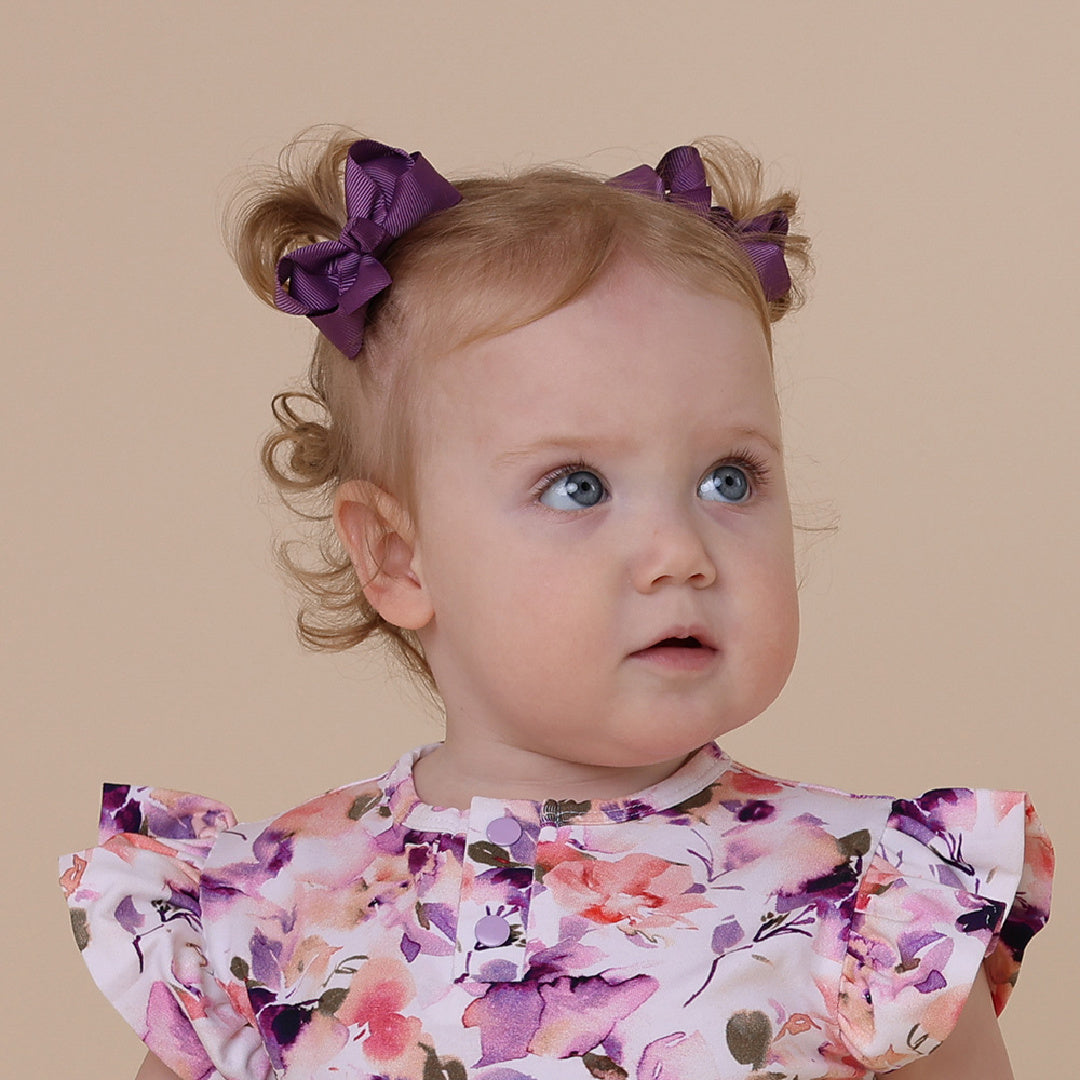 SNUGGLE HUNNY BOW CLIPS - SMALL PIGGY TAIL PAIR - MULBERRY