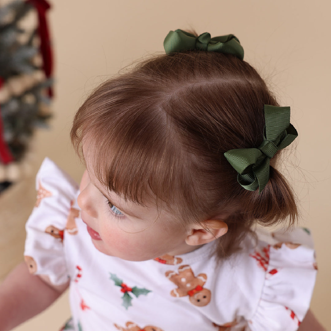 SNUGGLE HUNNY BOW CLIPS - SMALL PIGGY TAIL PAIR - OLIVE