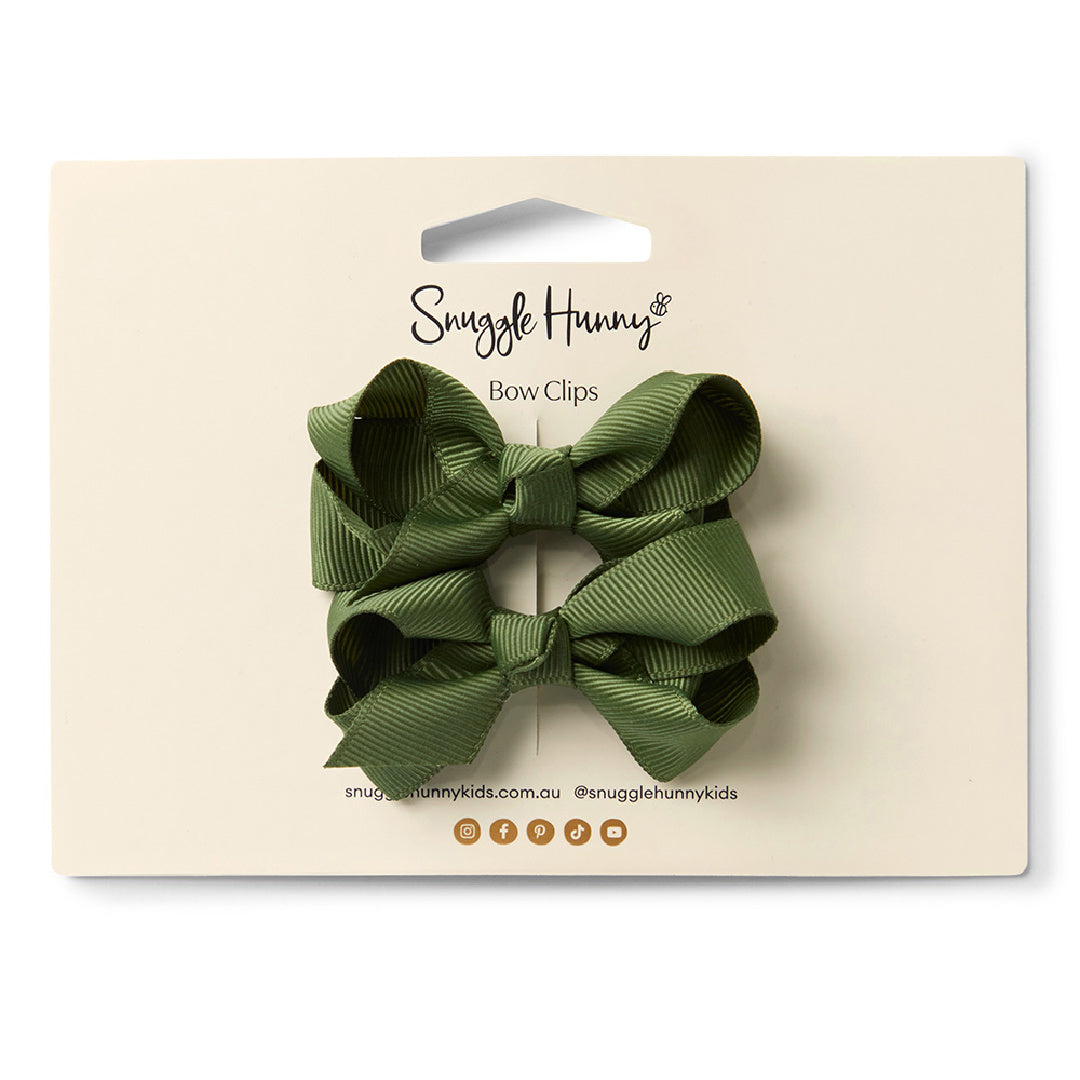 SNUGGLE HUNNY BOW CLIPS - SMALL PIGGY TAIL PAIR - OLIVE