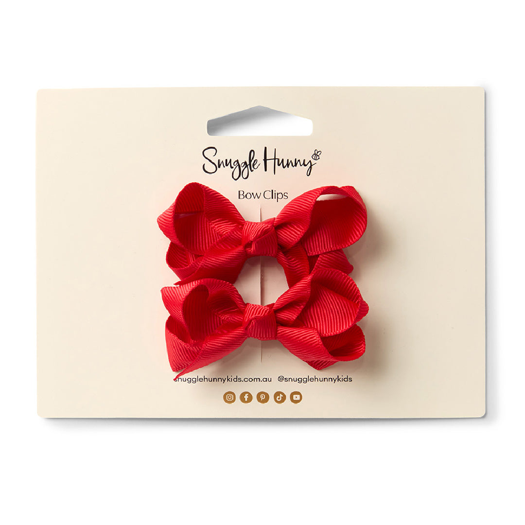 SNUGGLE HUNNY BOW CLIPS - SMALL PIGGY TAIL PAIR - RED