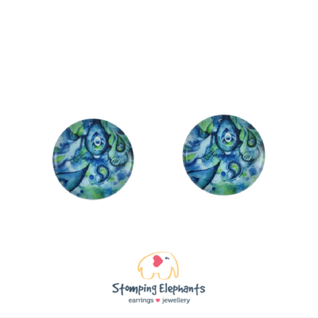 STOMPING ELEPHANTS GROOVY PEACOCK EARRINGS (MEDIUM)