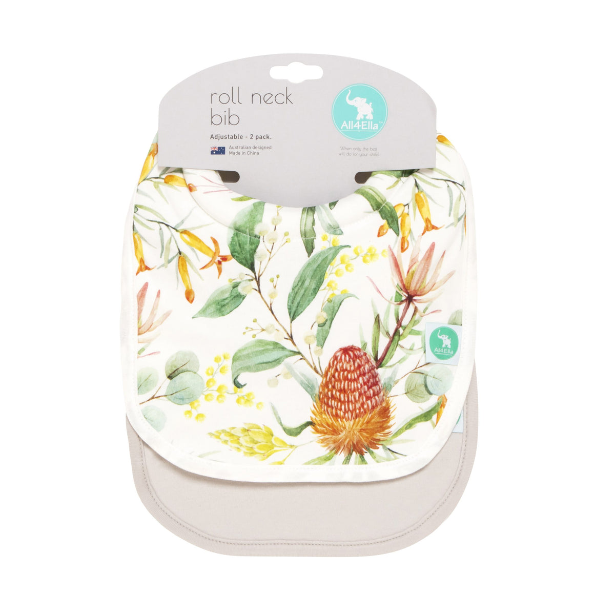 ALL 4 ELLA ROLL NECK BIBS 2PK - AUSTRALIAN
