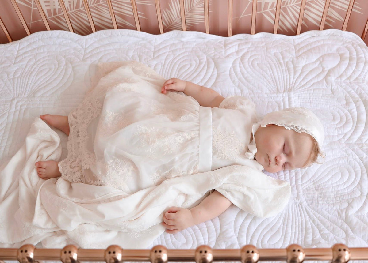 DESIGNER KIDZ MADISON CHRISTENING GOWN - BEIGE