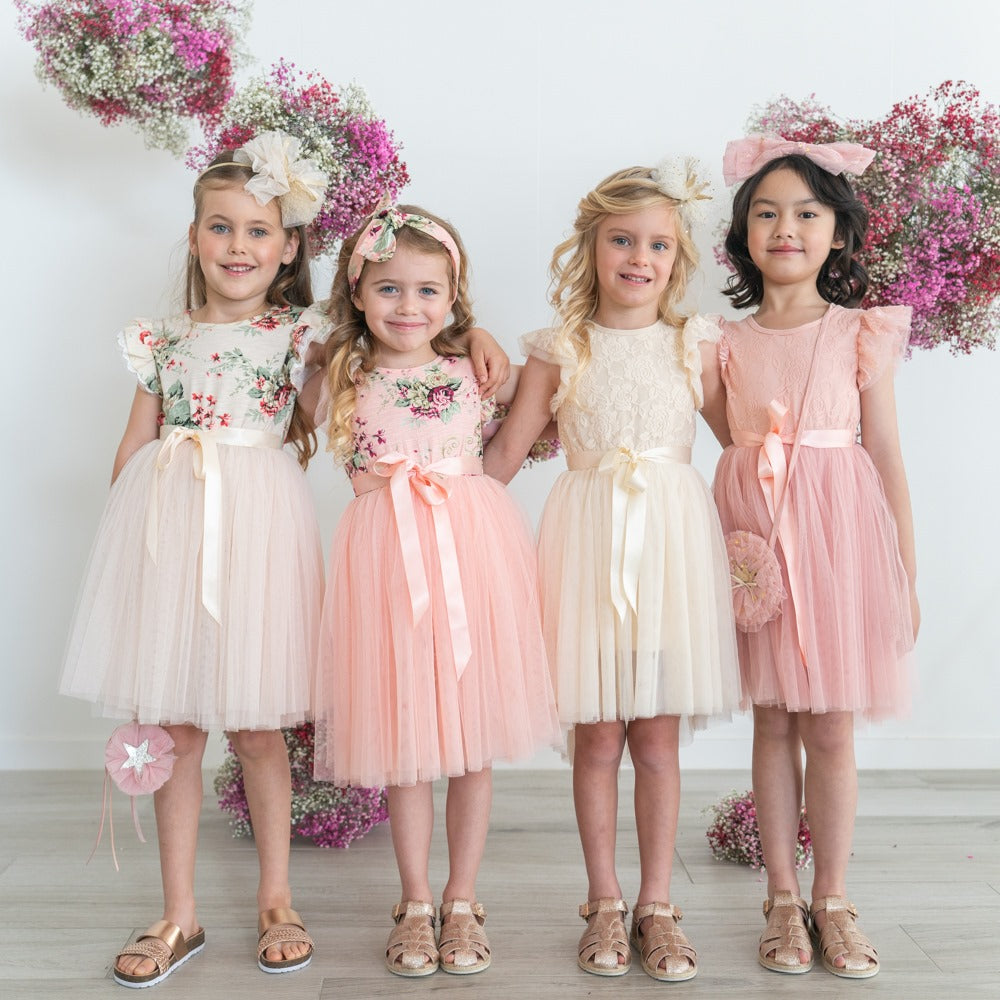 DESIGNER KIDZ LIBBY LACE TUTU DRESS - BEIGE