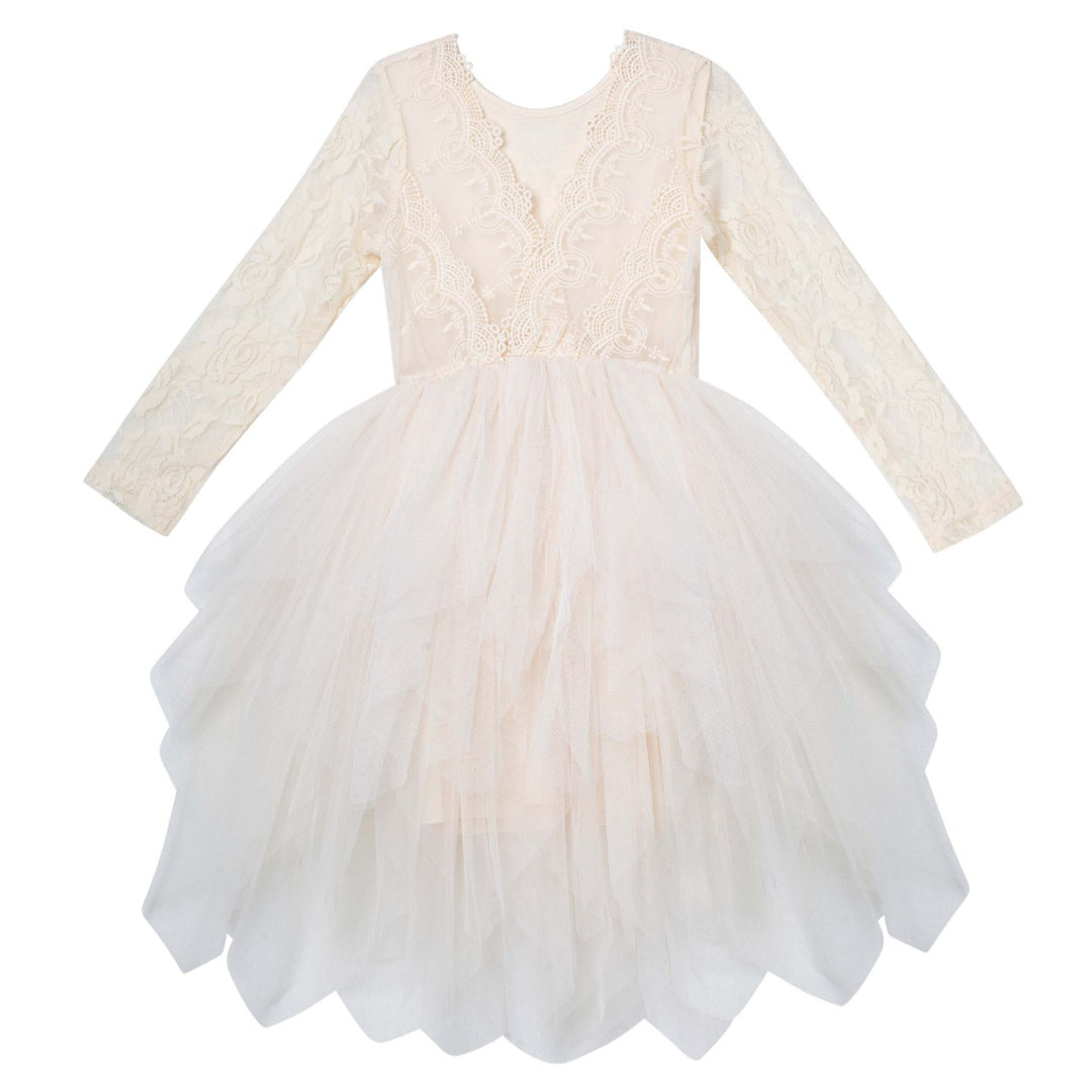 DESIGNER KIDZ SOPHIE L/S LACE BODICE TUTU DRESS - BEIGE