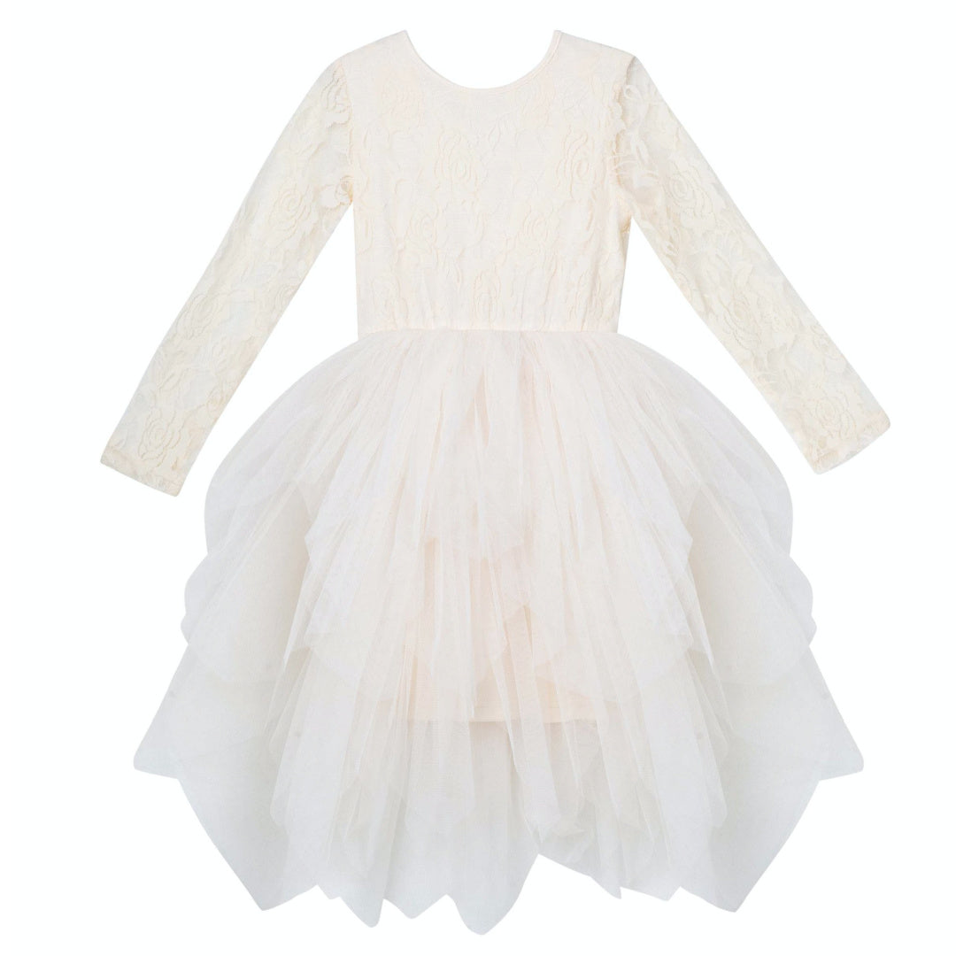 DESIGNER KIDZ SOPHIE L/S LACE BODICE TUTU DRESS - BEIGE