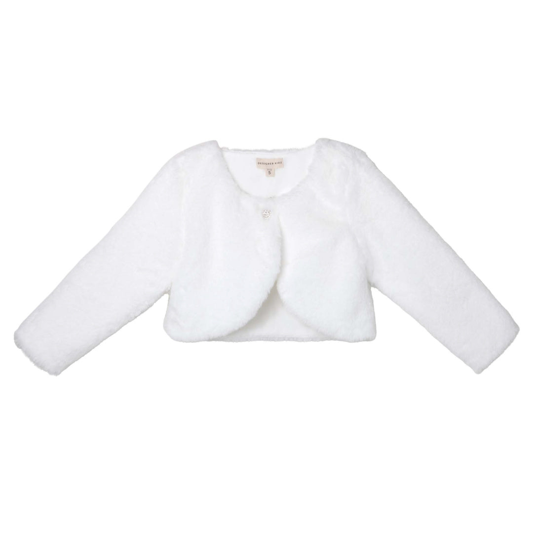 DESIGNER KIDZ FAUX FUR JACKET - IVORY