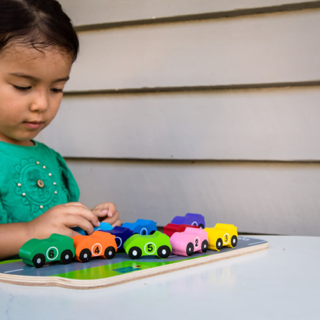 KIDDIE CONNECT 1-10 CAR WOODEN PUZZLE