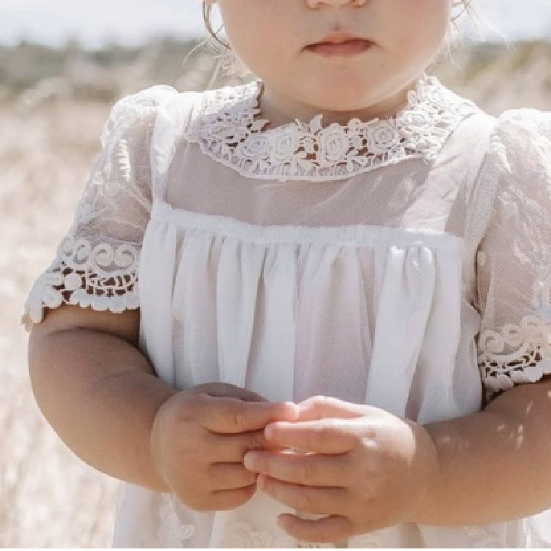 MISS ROSE SISTER VIOLET HEIRLOOM CHERUB LACE BABY DRESS - CREAM
