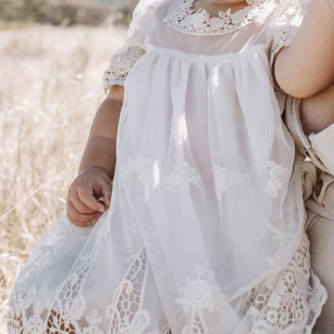 MISS ROSE SISTER VIOLET HEIRLOOM CHERUB LACE BABY DRESS - CREAM