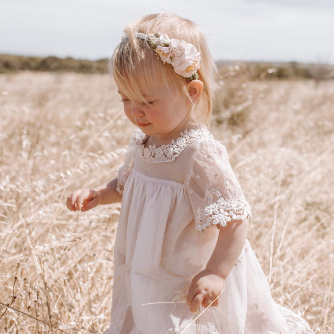 MISS ROSE SISTER VIOLET HEIRLOOM CHERUB LACE BABY DRESS - CREAM