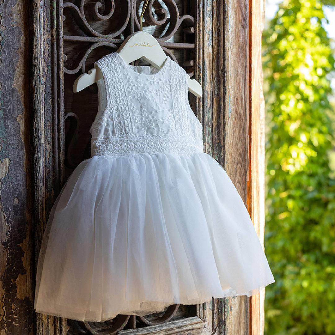 BEBE EMBROIDERED ORGANZA DRESS