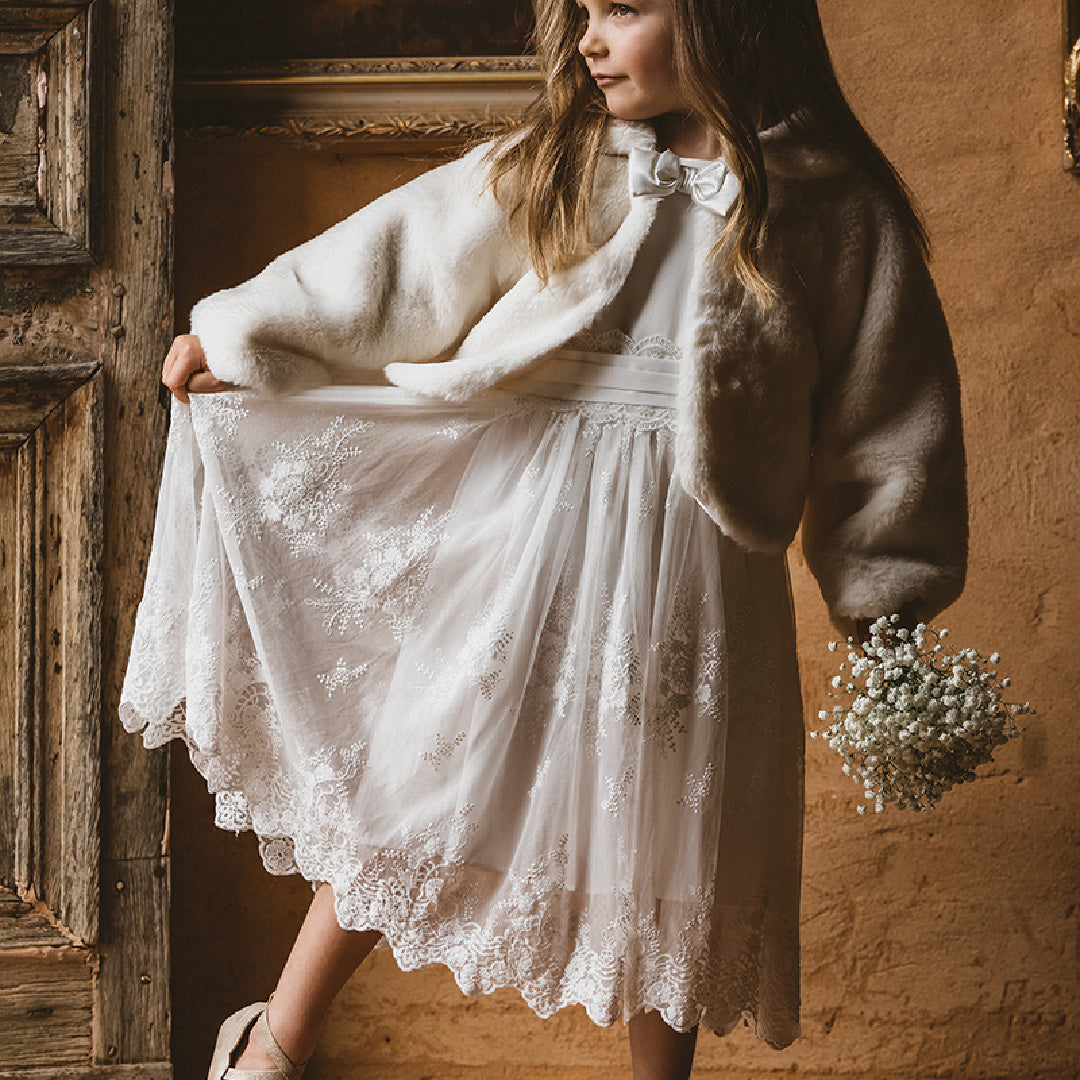 BEBE FLOATY SLEEVE LACE DRESS