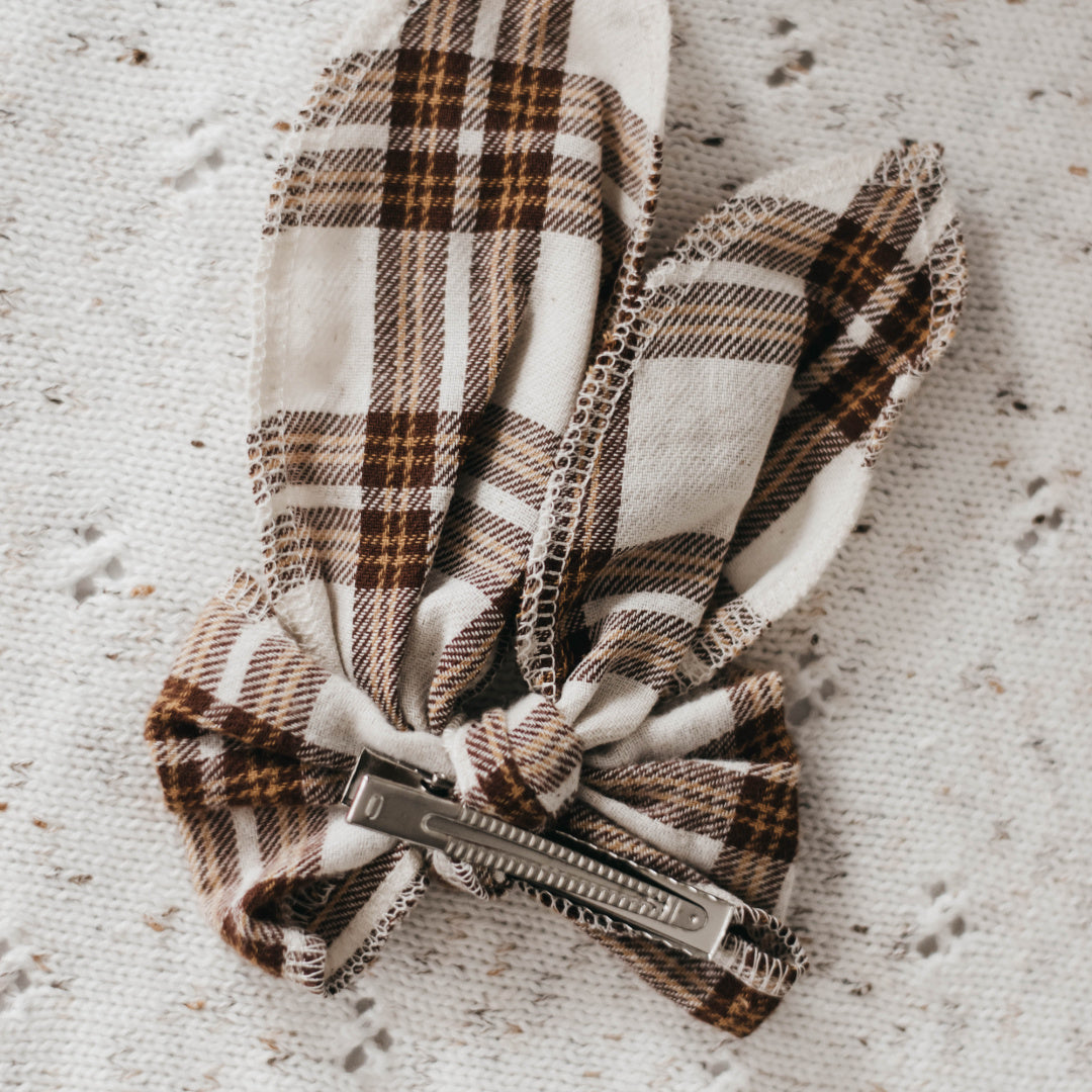 BENCER & HAZELNUT BOW HEADBAND / CLIP - BROWN CHECK