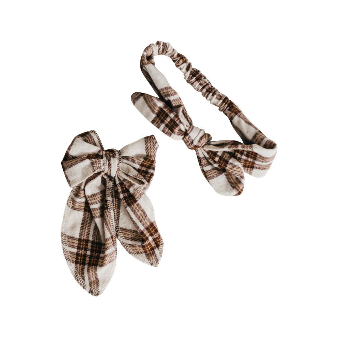 BENCER & HAZELNUT BOW HEADBAND / CLIP - BROWN CHECK