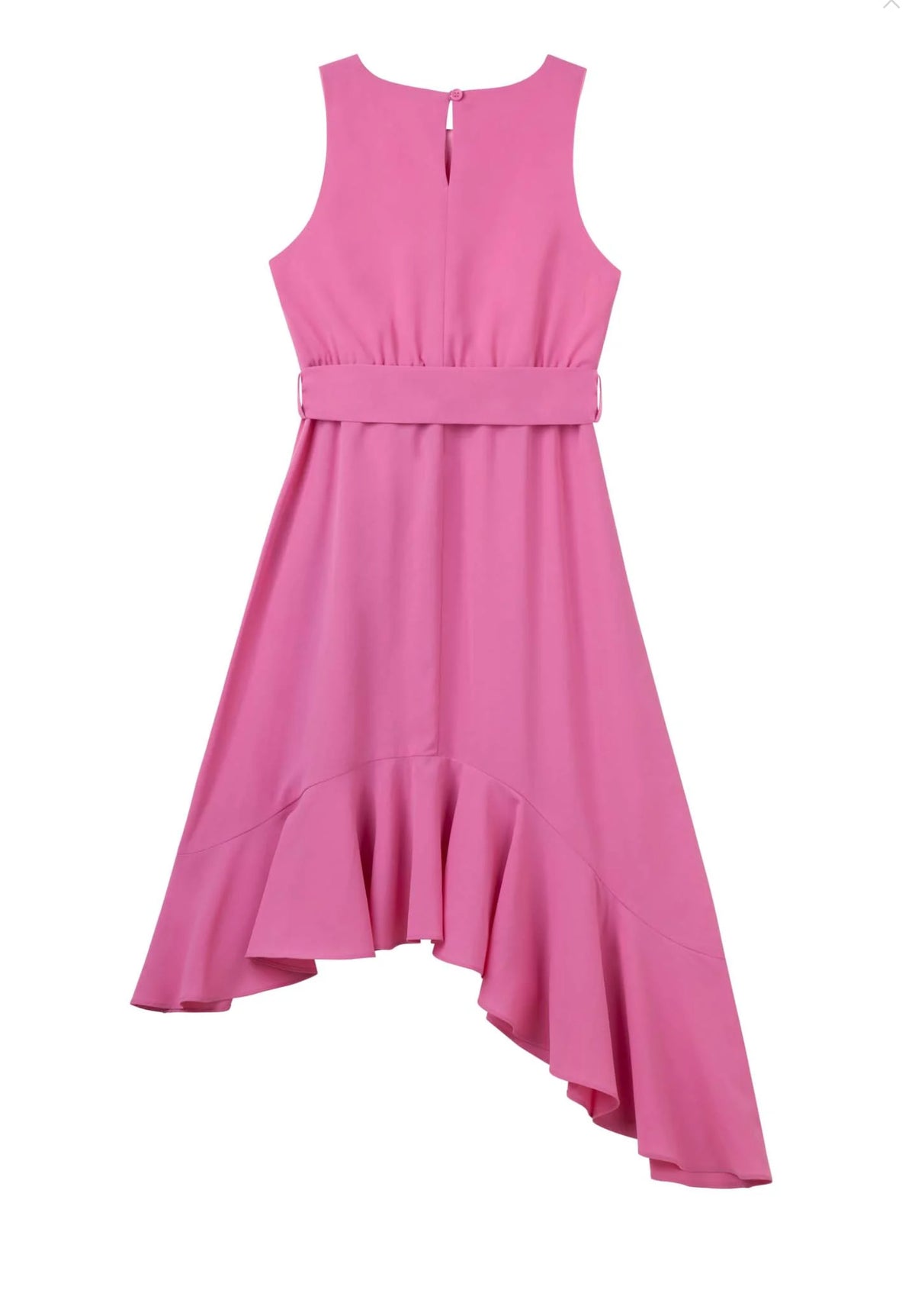 DESIGNER KIDZ AKIRA ASYMMETRICAL FRILL DRESS - FUSCHIA