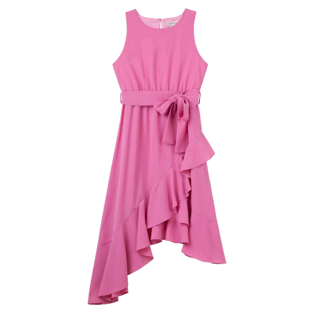 DESIGNER KIDZ AKIRA ASYMMETRICAL FRILL DRESS - FUSCHIA