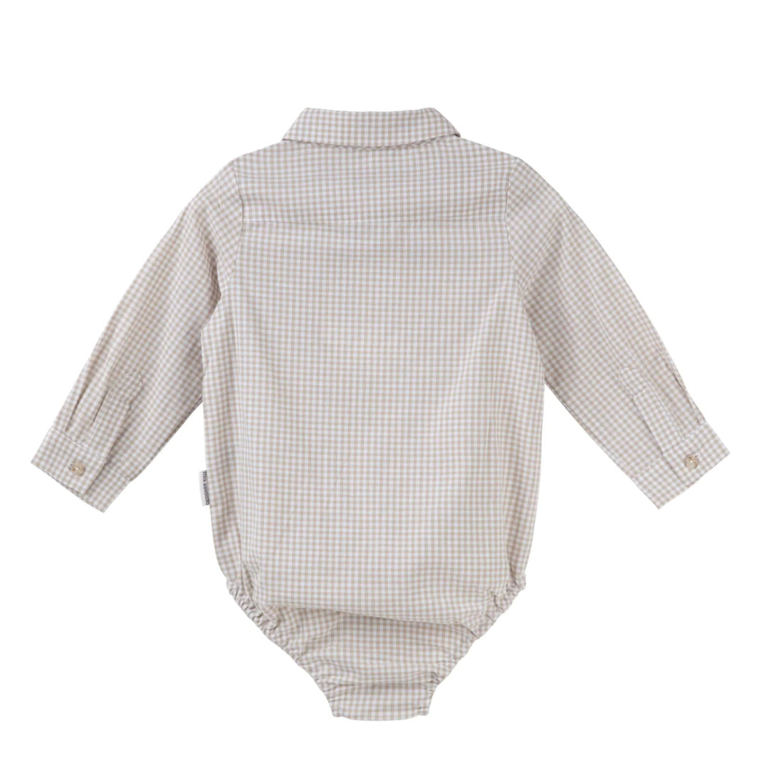DESIGNER KIDZ OLIVER GINGHAM L/S ROMPER - OAT