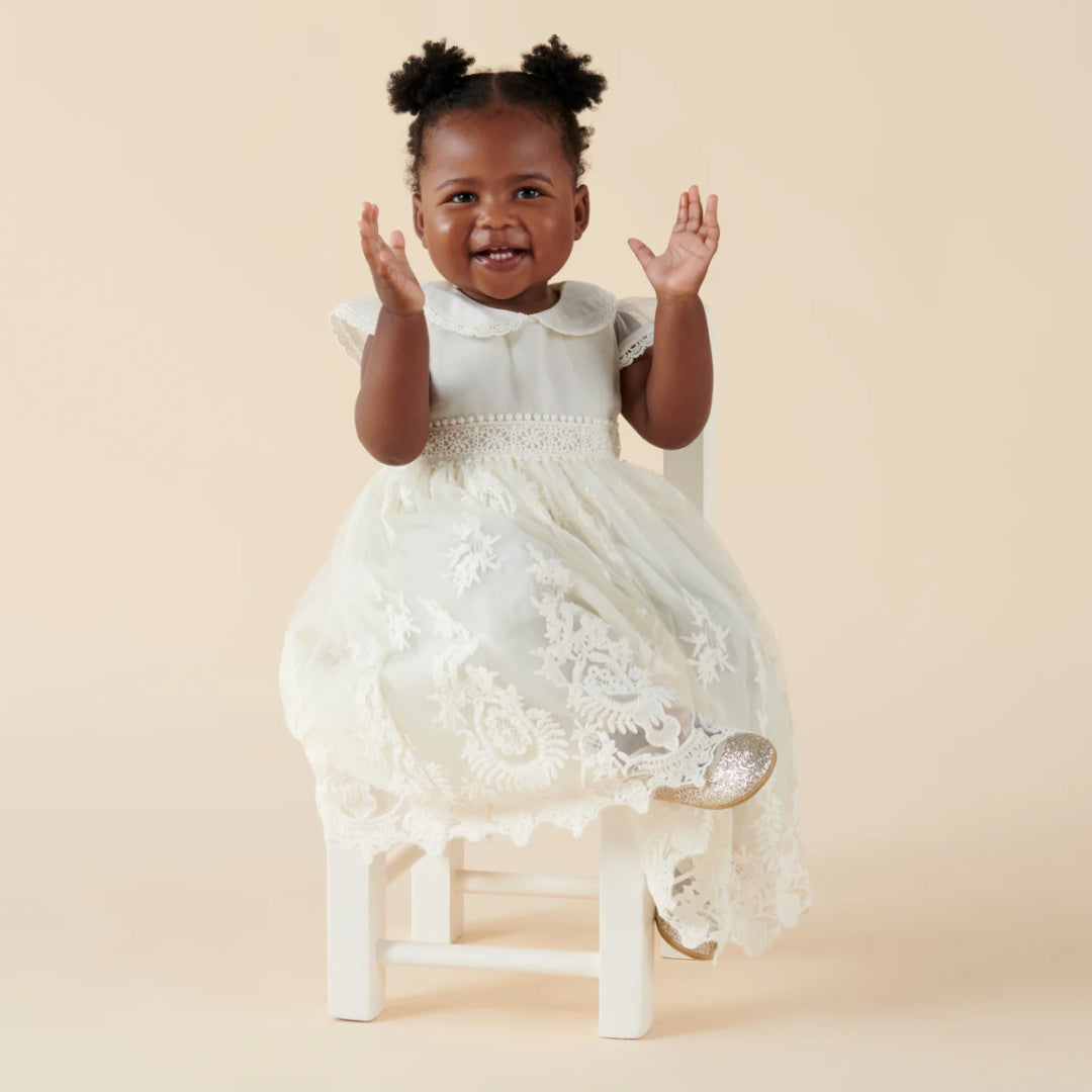 DESIGNER KIDZ AVA ANTIQUE LACE CHRISTENING GOWN