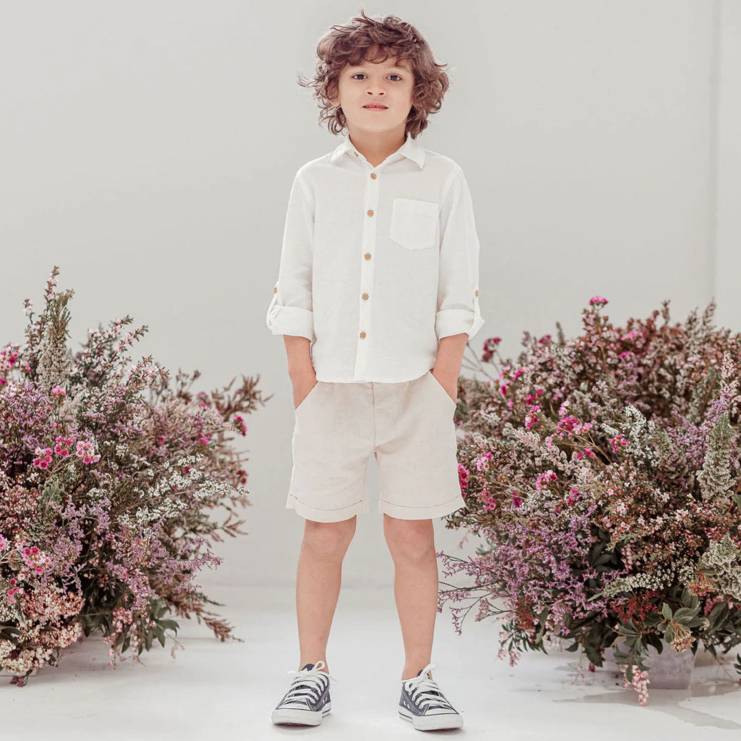 DESIGNER KIDZ BOYS FINLEY LINEN SHORTS - SAND