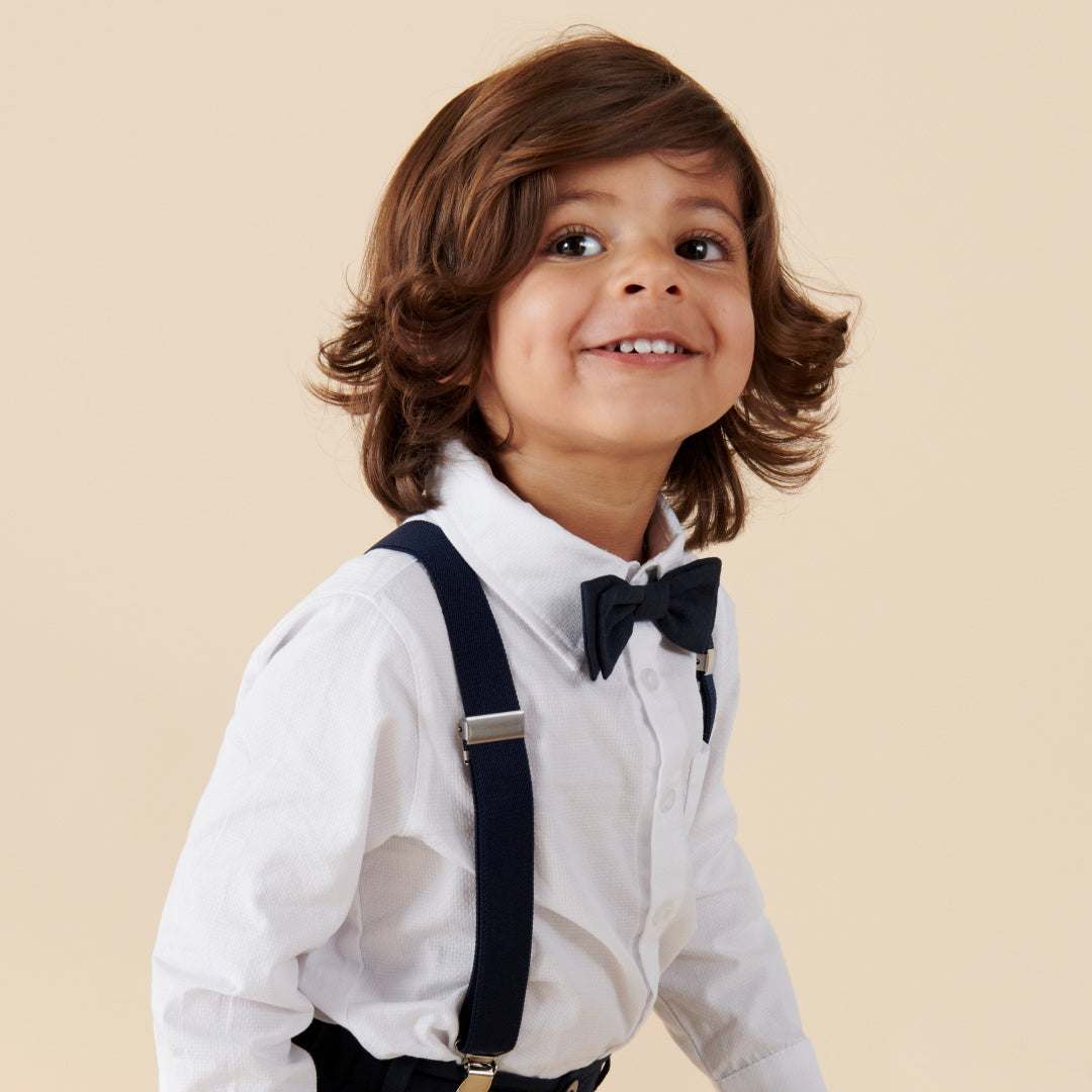 DESIGNER KIDZ BOYS FINLEY LINEN BOW TIE - NAVY