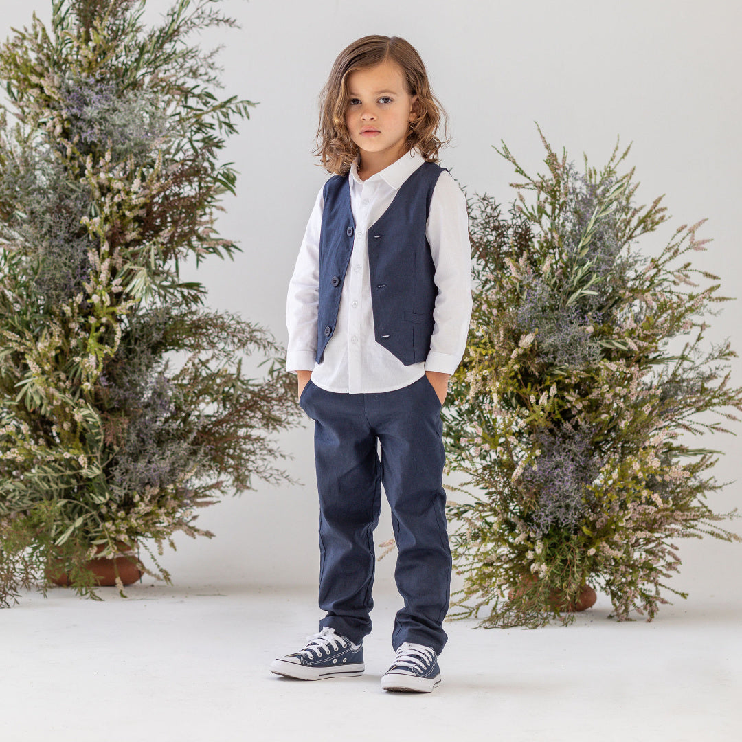 DESIGNER KIDZ BOYS FINLEY LINEN PANTS - NAVY