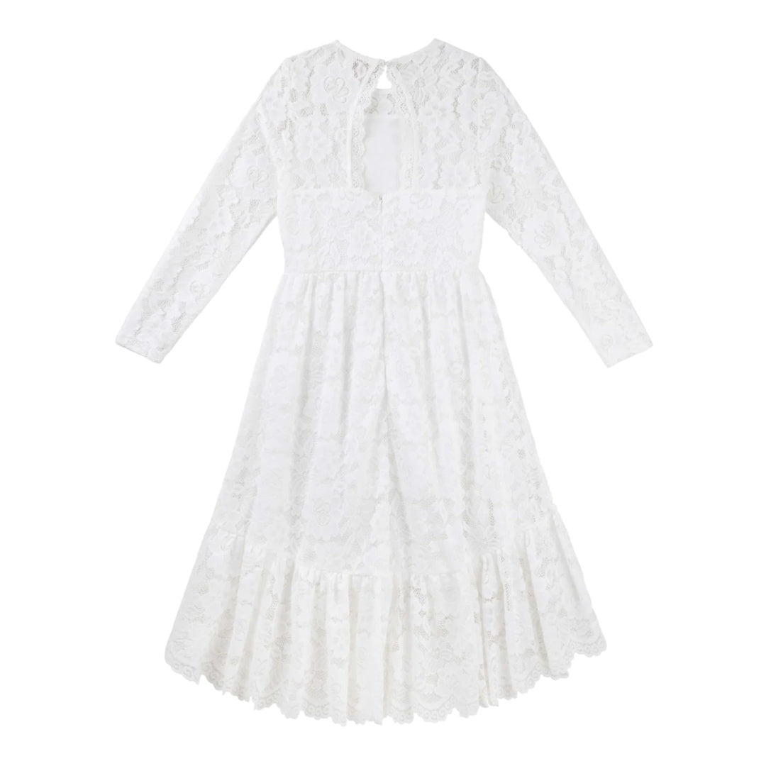 DESIGNER KIDZ DELPHINE L/S LACE DRESS - IVORY
