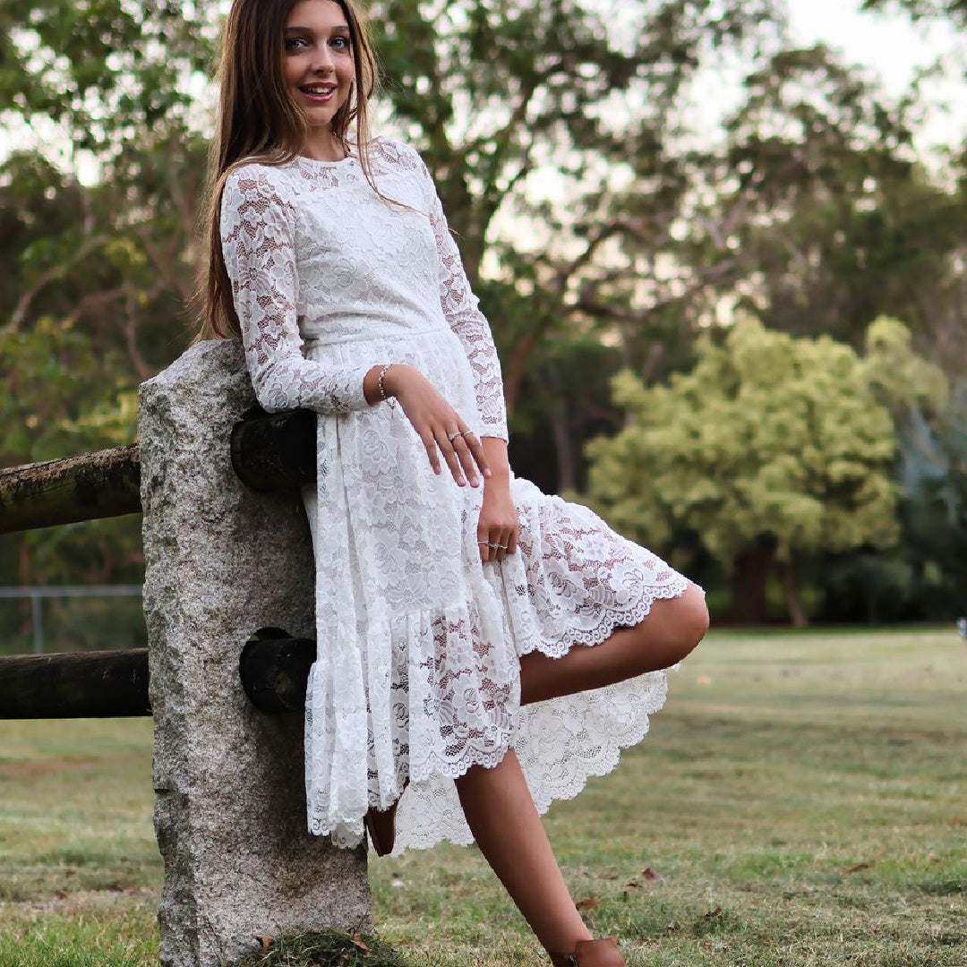 DESIGNER KIDZ DELPHINE L/S LACE DRESS - IVORY