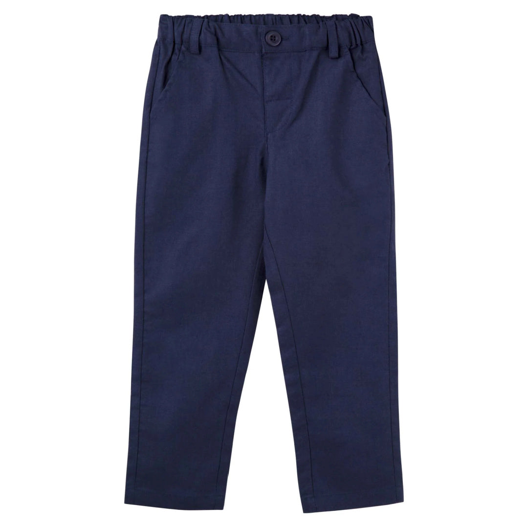 DESIGNER KIDZ BOYS FINLEY LINEN PANTS - NAVY