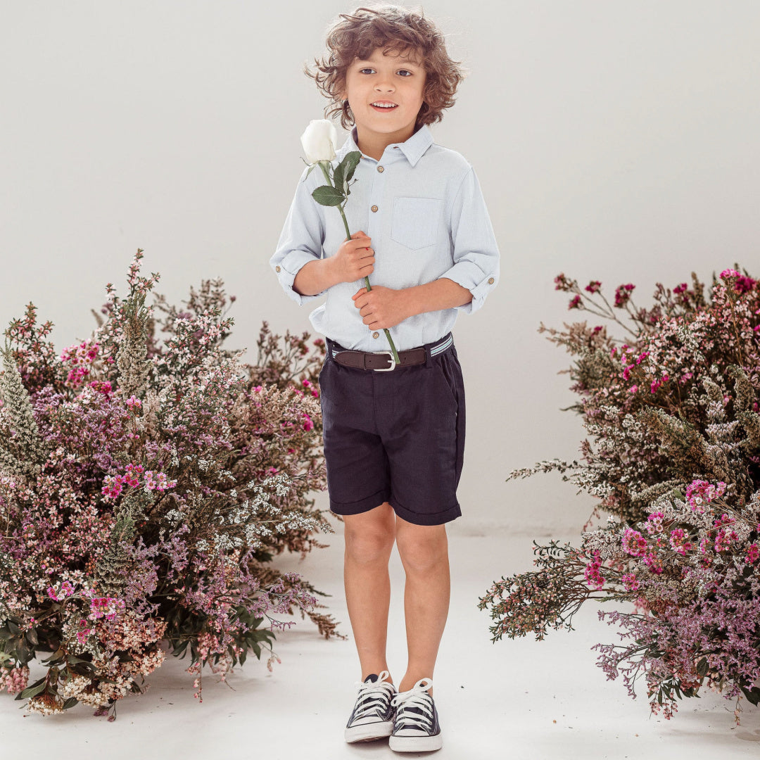 DESIGNER KIDZ BOYS FINLEY LINEN SHORTS - NAVY