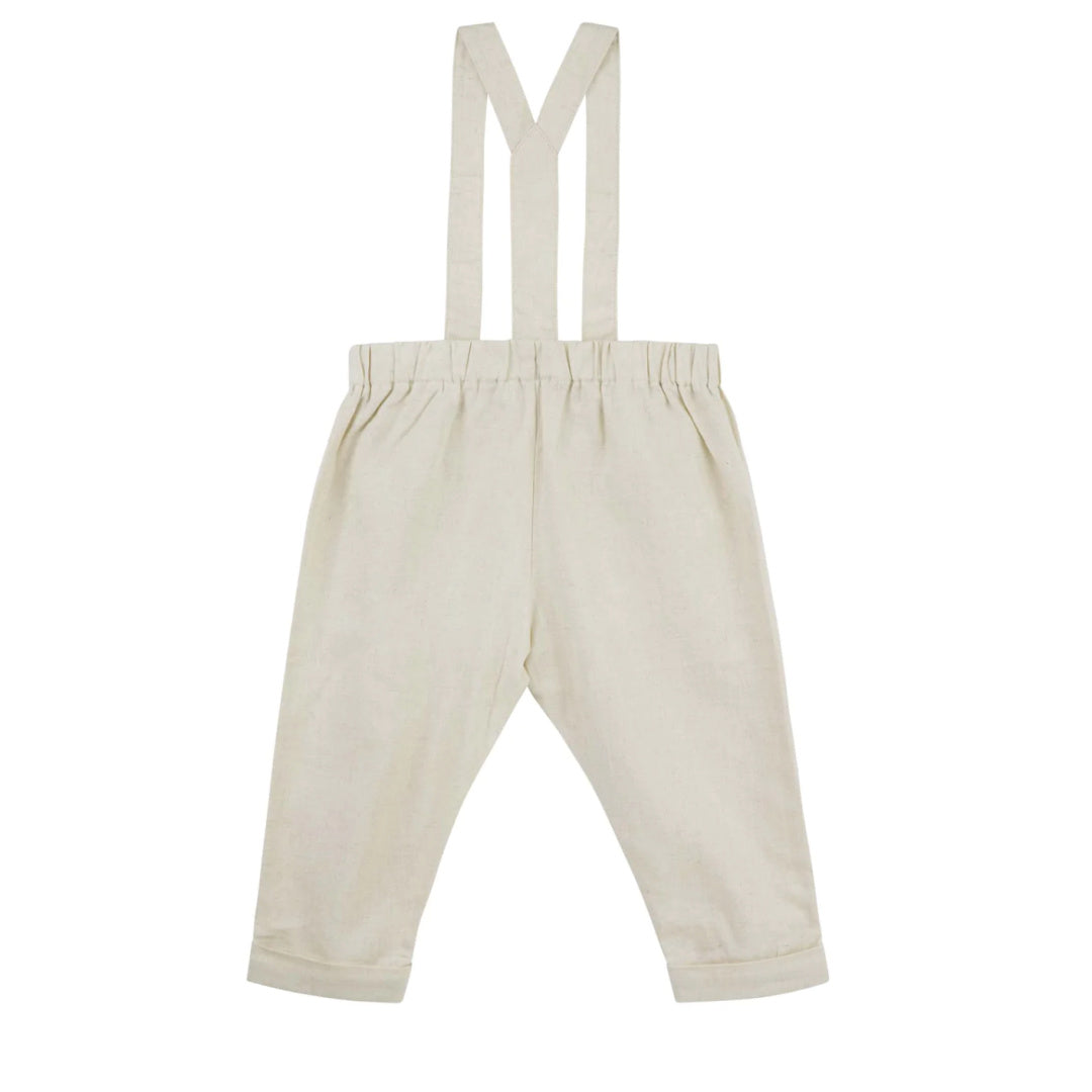 DESIGNER KIDZ BOYS FINLEY LINEN SUSPENDER PANTS - SAND