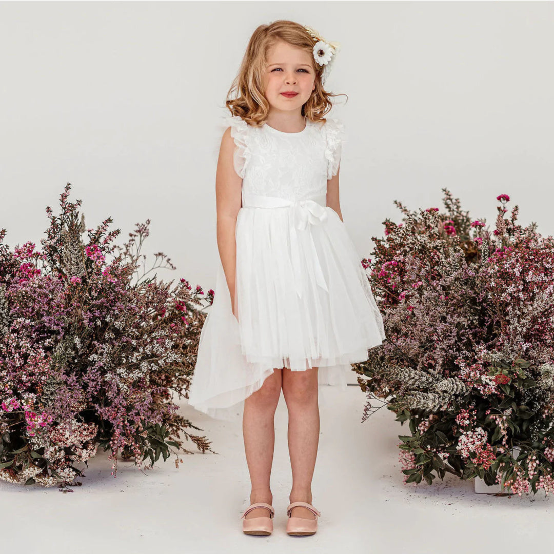 DESIGNER KIDZ LIBBY LACE TUTU DRESS - IVORY