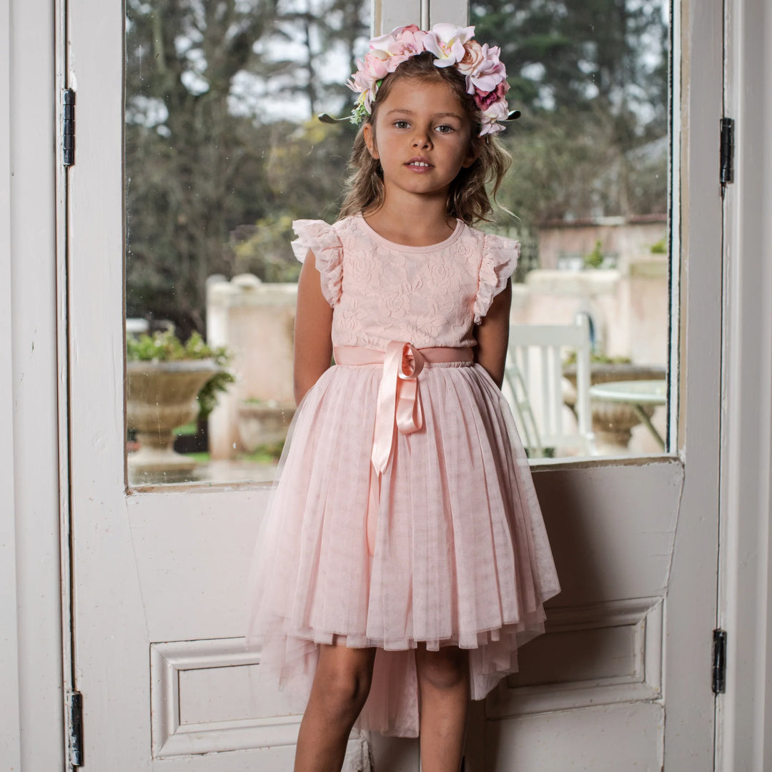 DESIGNER KIDZ LIBBY LACE TUTU DRESS - TEA ROSE