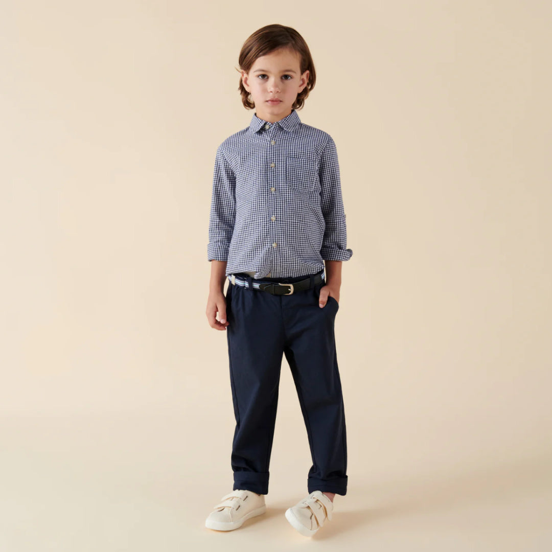DESIGNER KIDZ BOYS OLIVER L/S BUTTON SHIRT - NAVY