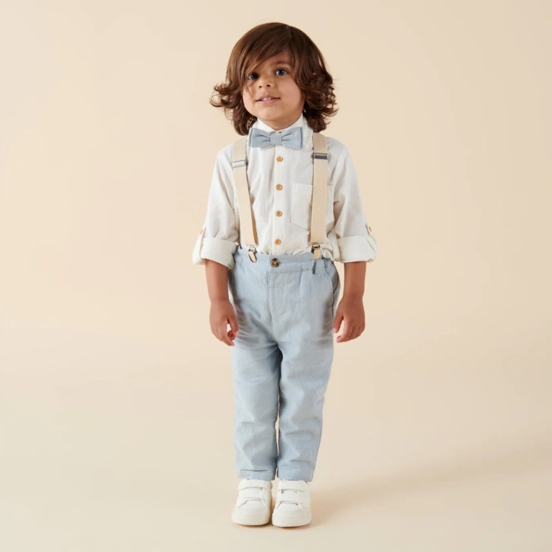 DESIGNER KIDZ BOYS OSCAR LINEN SUIT PANTS - ICE BLUE