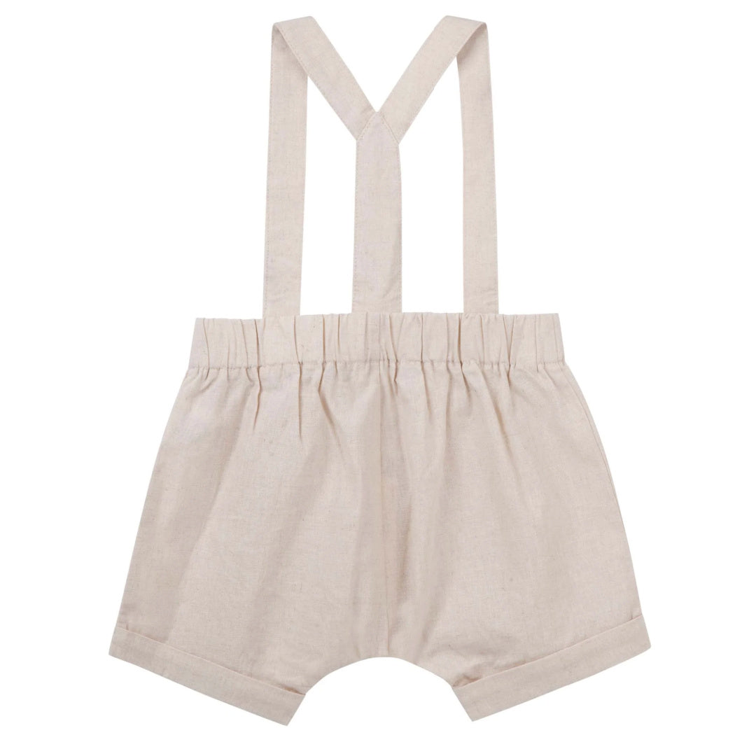 DESIGNER KIDZ BOYS FINLEY LINEN SUSPENDER SHORTS - SAND