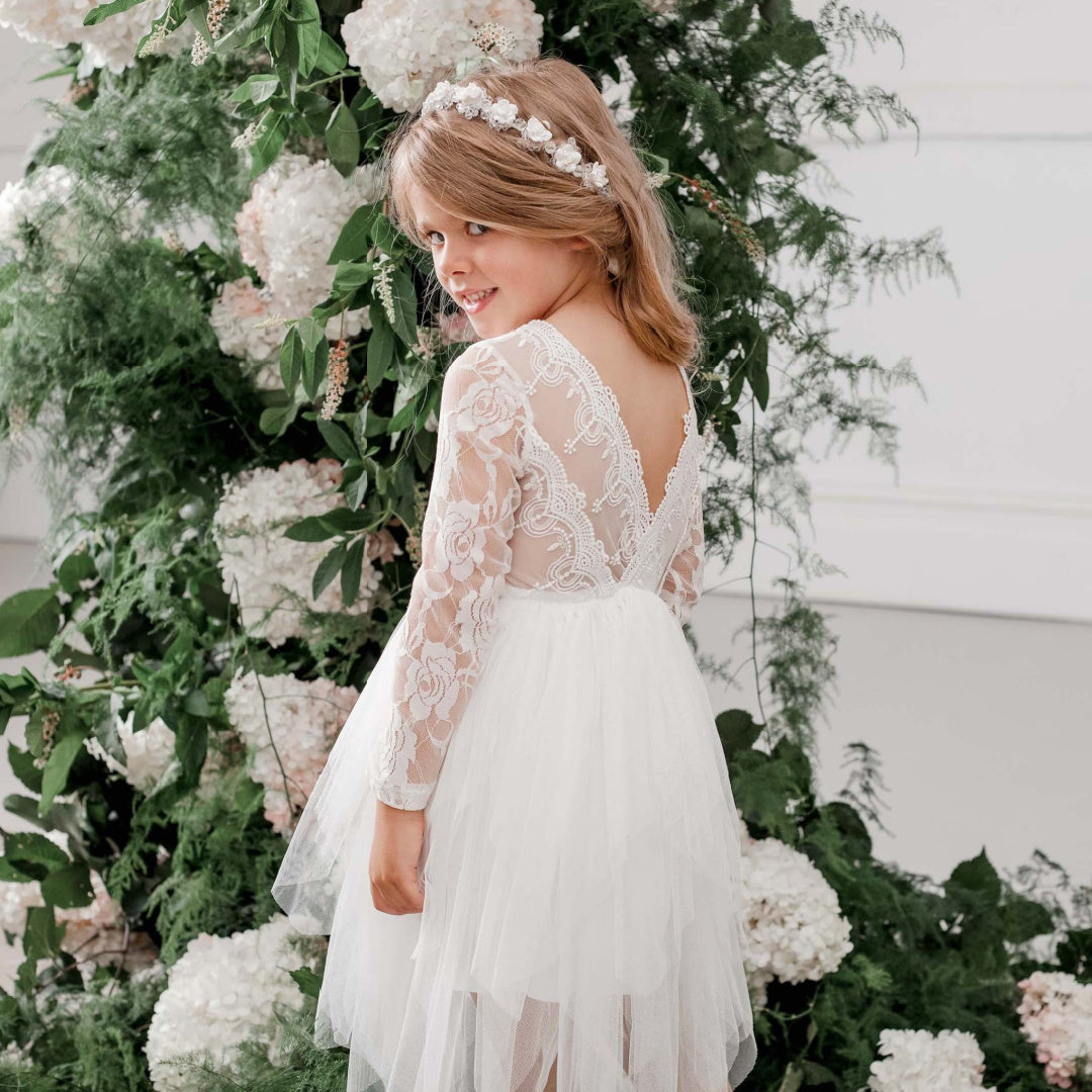 DESIGNER KIDZ SOPHIE L/S LACE BODICE TUTU DRESS - IVORY