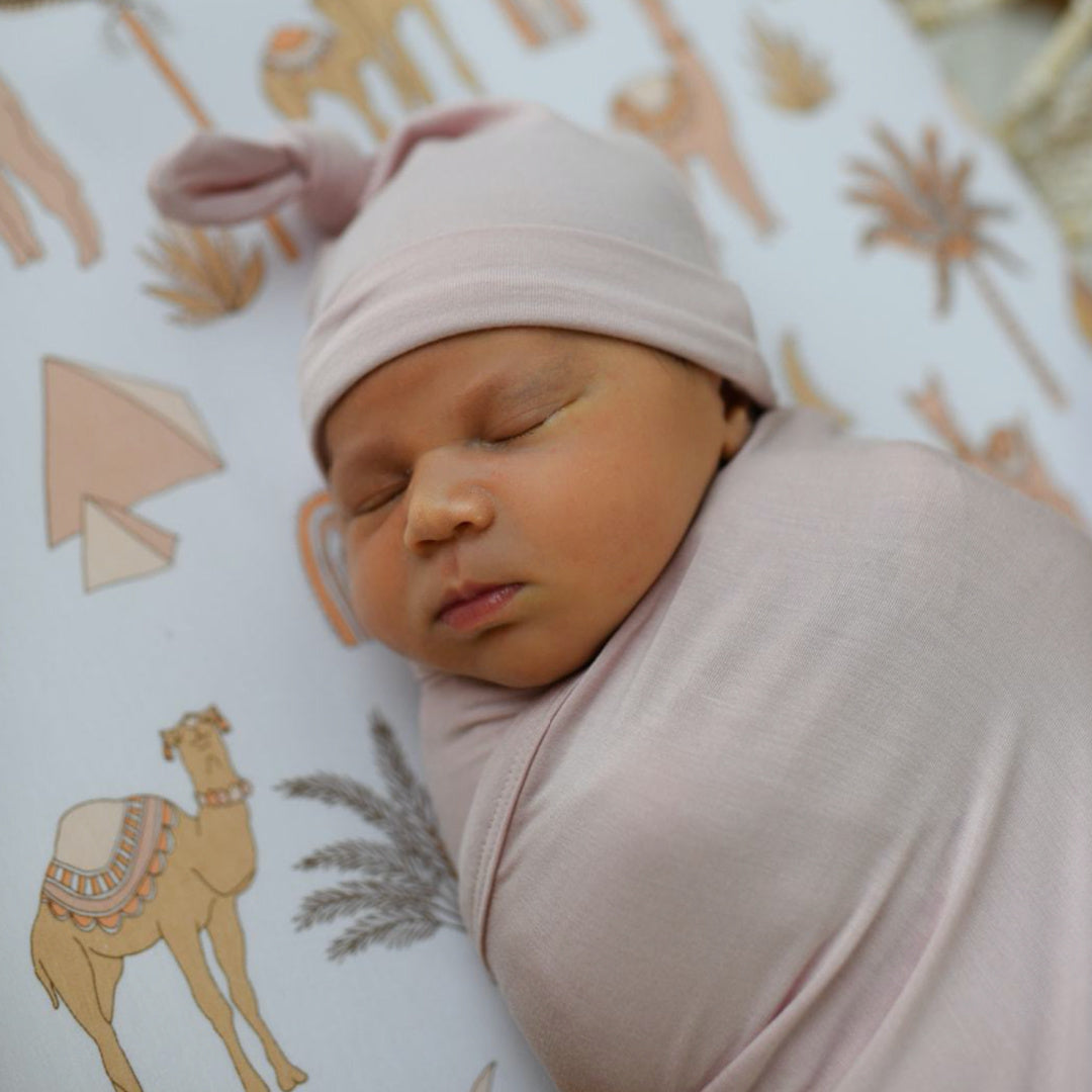 LUNA'S TREASURES DUSKY ROSE KNOTTED BEANIE NEWBORN