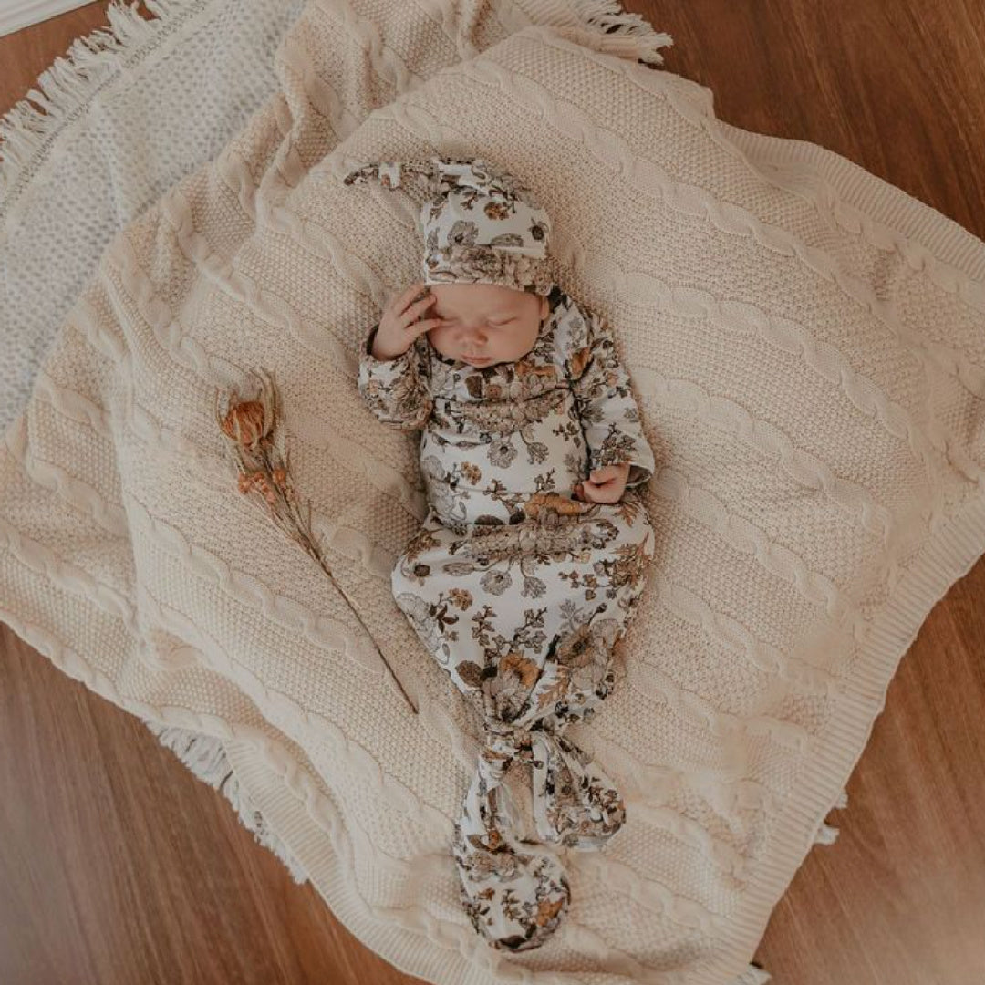 LUNA'S TREASURES GOLDIE BLOOMS KNOTTED BEANIE NEWBORN