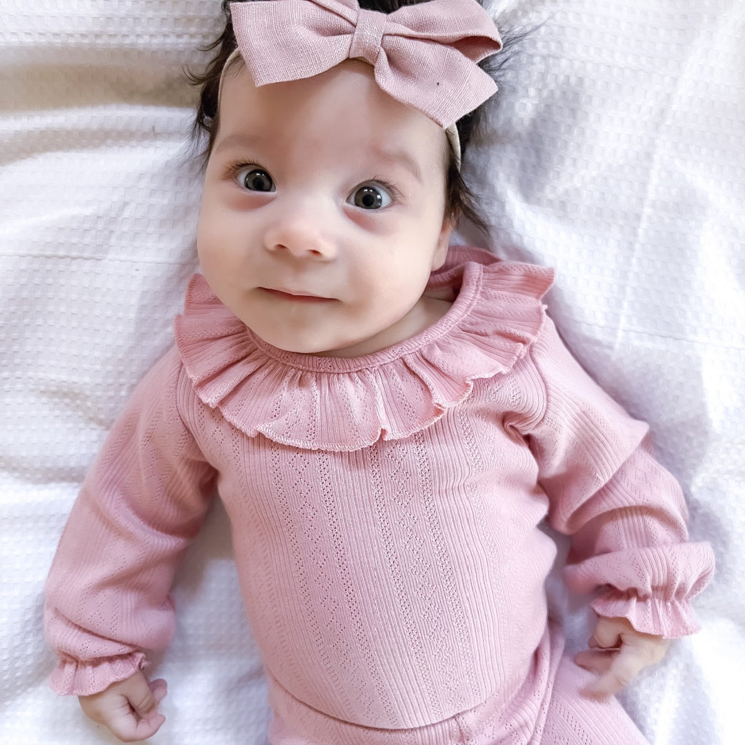 BEBE WHITE LABEL POINTELLE L/S BODYSUIT - DUSKY PINK