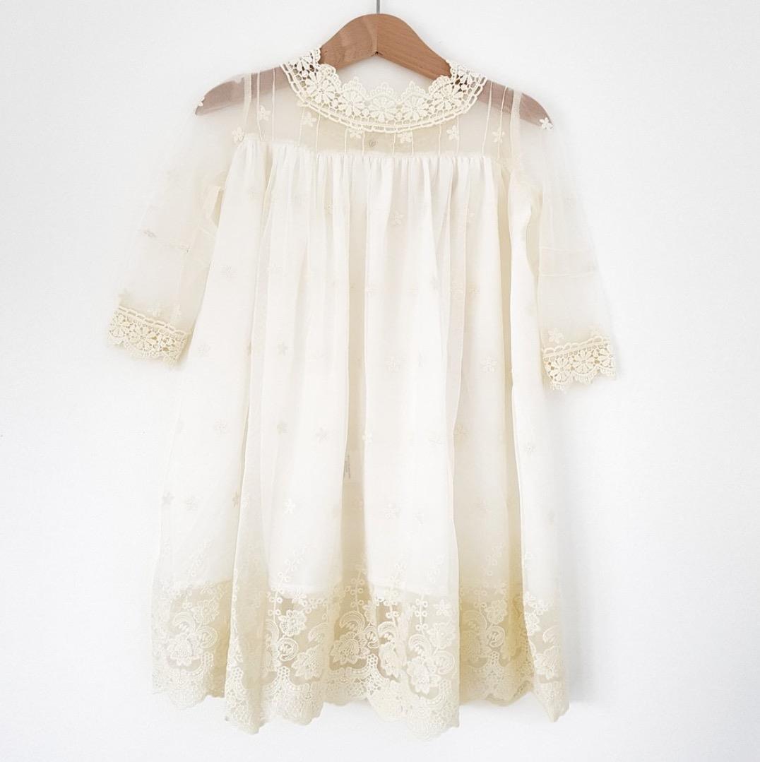 MISS ROSE SISTER VIOLET CHRISTENING LACE DRESS - CREAM