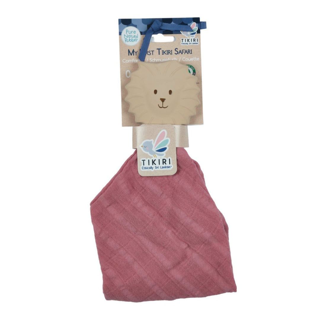 TIKIRI RUBBER TEETHER WITH MUSLIN COMFORTER - LION