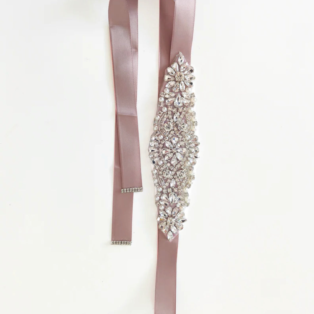 A LITTLE LACEY GIRLS DIAMANTE SASH BELT - BLUSH