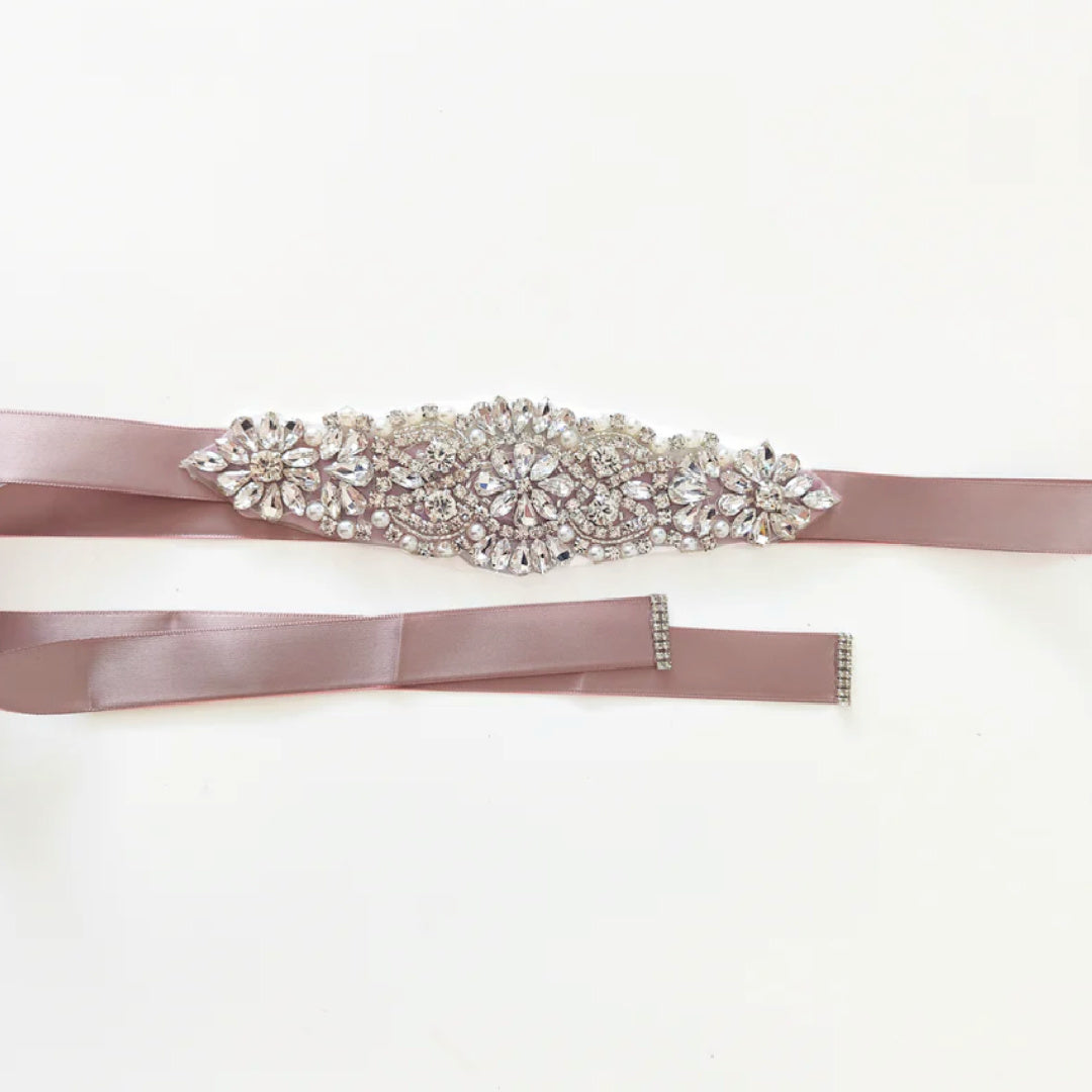 A LITTLE LACEY GIRLS DIAMANTE SASH BELT - BLUSH